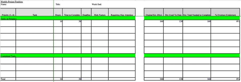 Weekly Project Tracking Spreadsheet Templates Sample