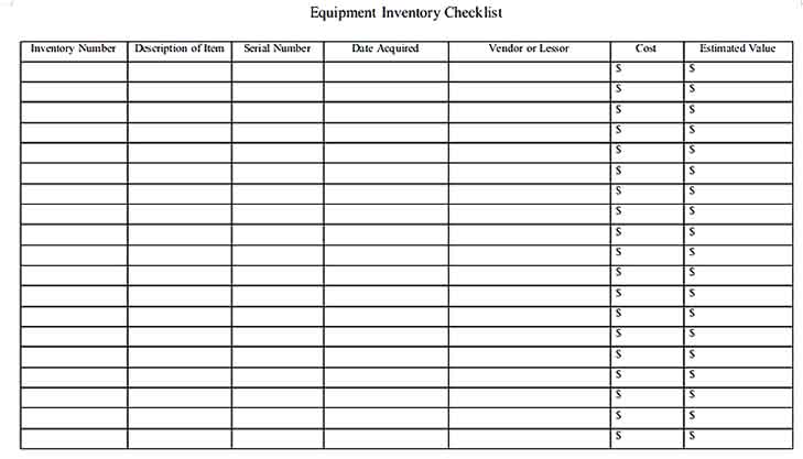 blank inventory checklist template in word