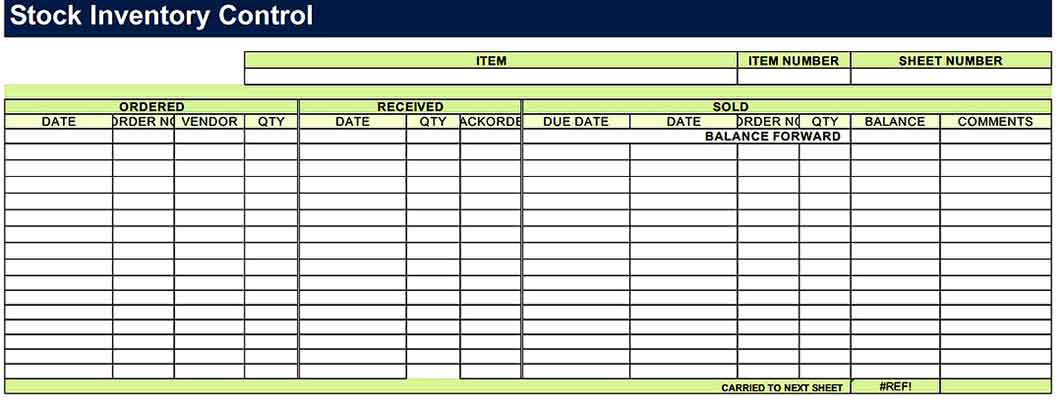 blank stock inventory control spreadsheet Templates Sample