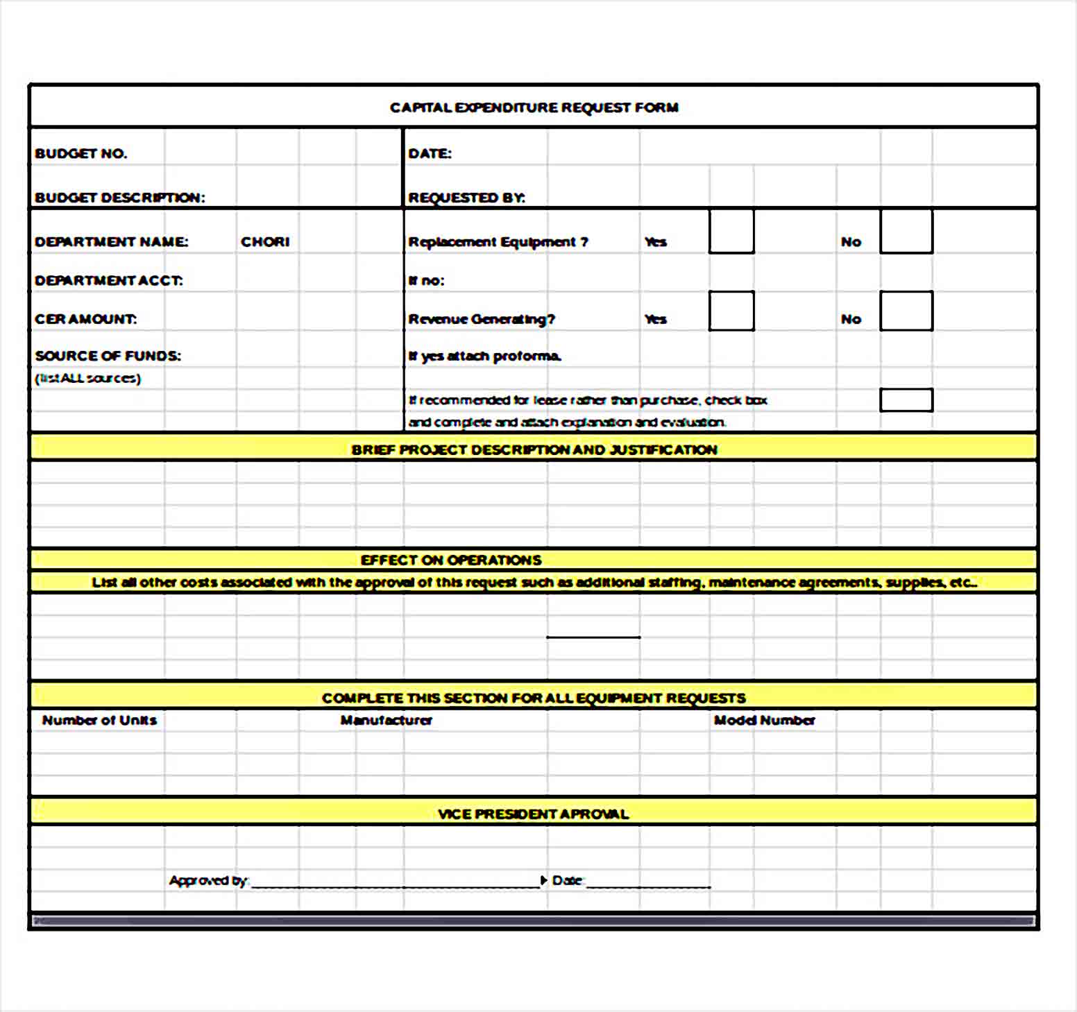 capital expenditure budget request Form Excel 1