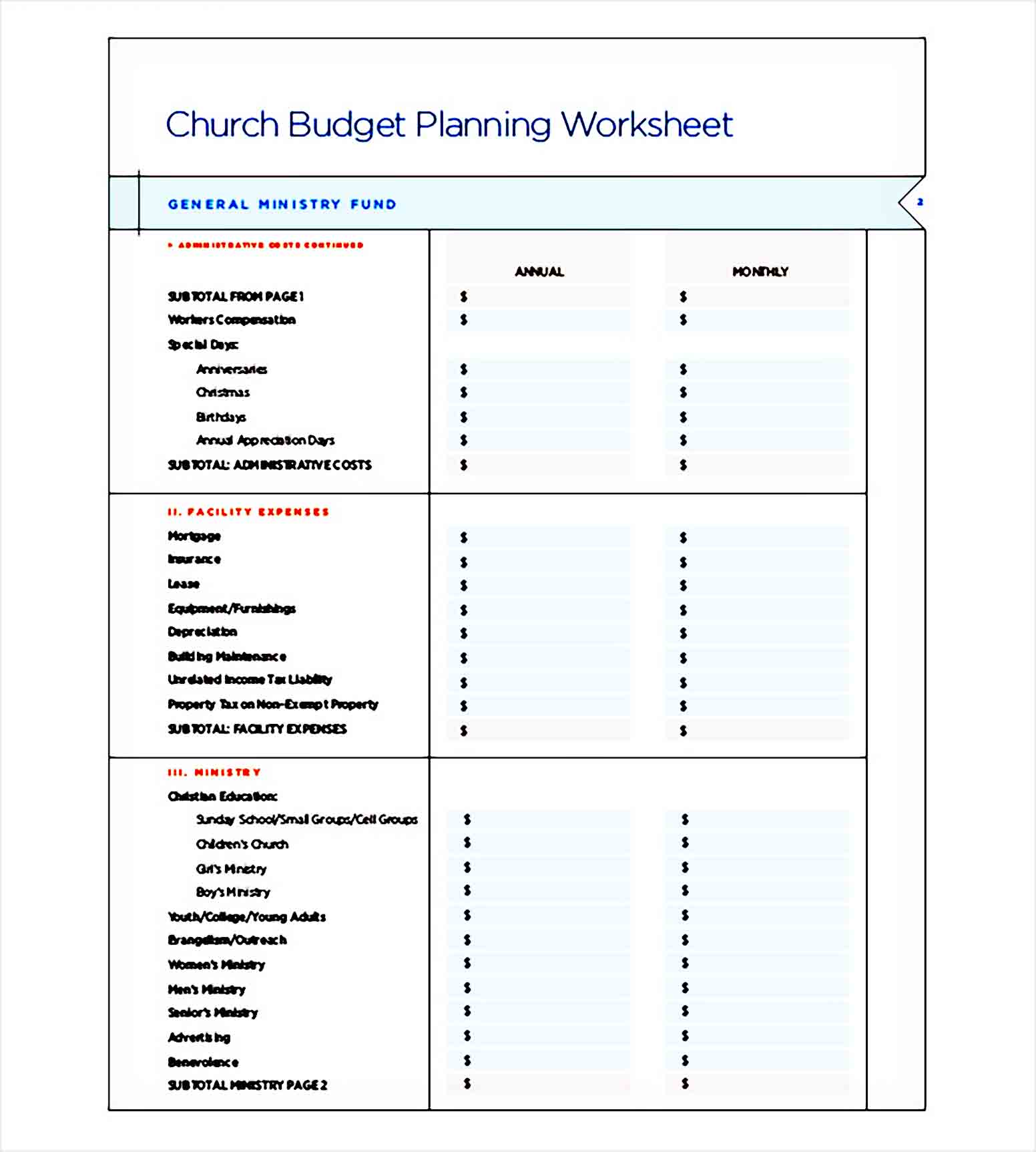 catholic church budget Planning template 1