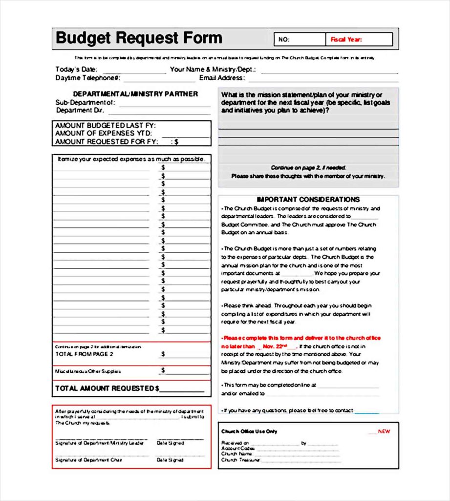 church ministry budget request form PDF Download