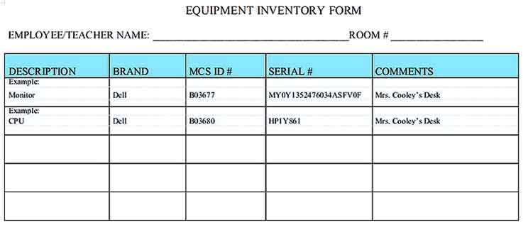 equipment inventory list Templates Sample
