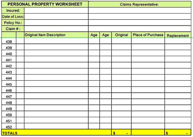 free personal property inventory template1