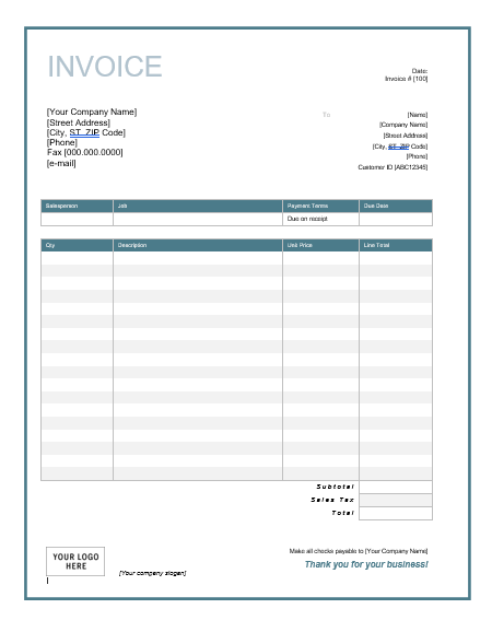 Free Download Service Invoice Template