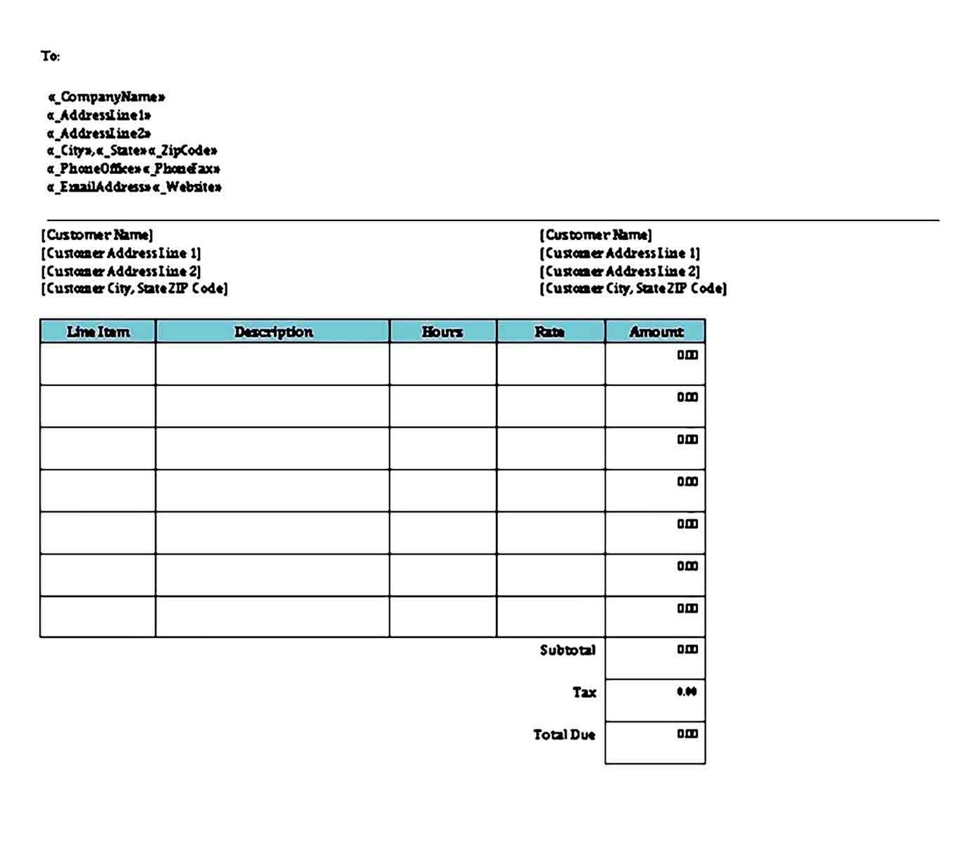Hourly Invoice Templates Printable