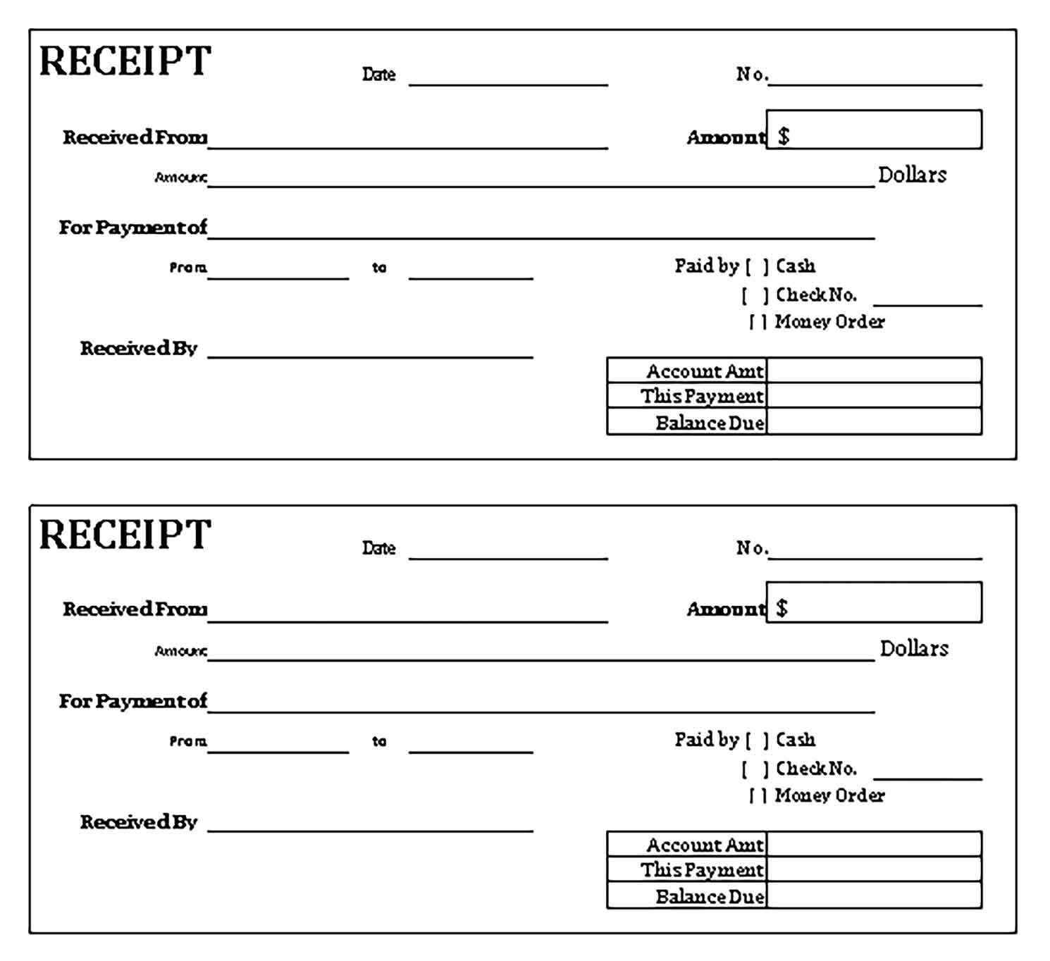 Sample Blank Cash Receipt Form Templates