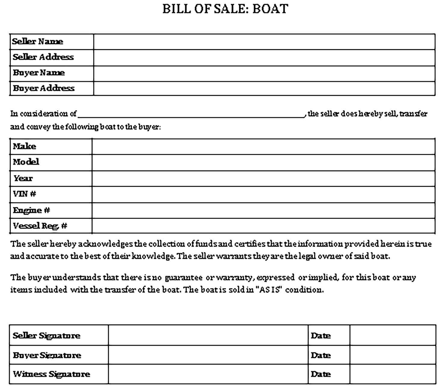 Sample Boat Bill of sale form Templates