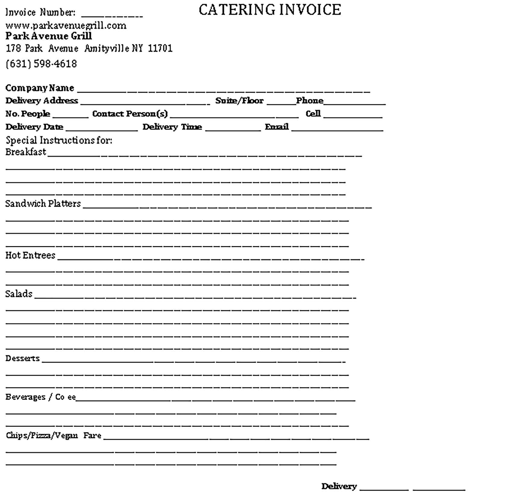 Sample Catering Receipt Templates