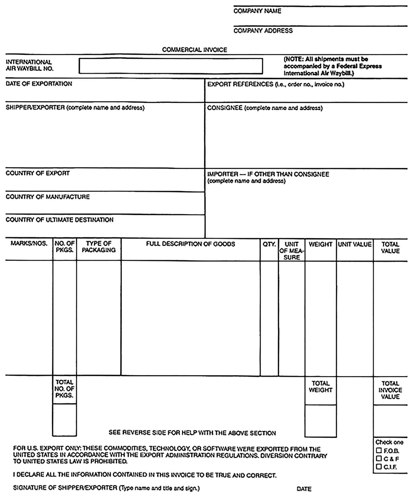 Sample Commercial Invoice Receipt Templates