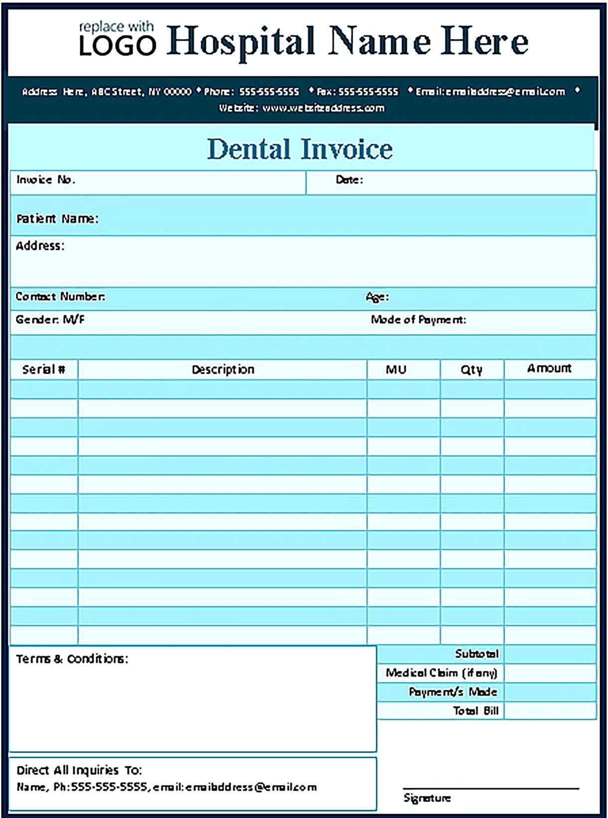 Sample Dental Doctor Checkup Receipt Templates