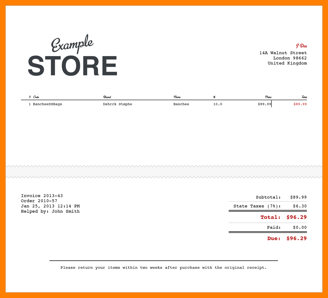 Sample Electronic Receipt s Templates