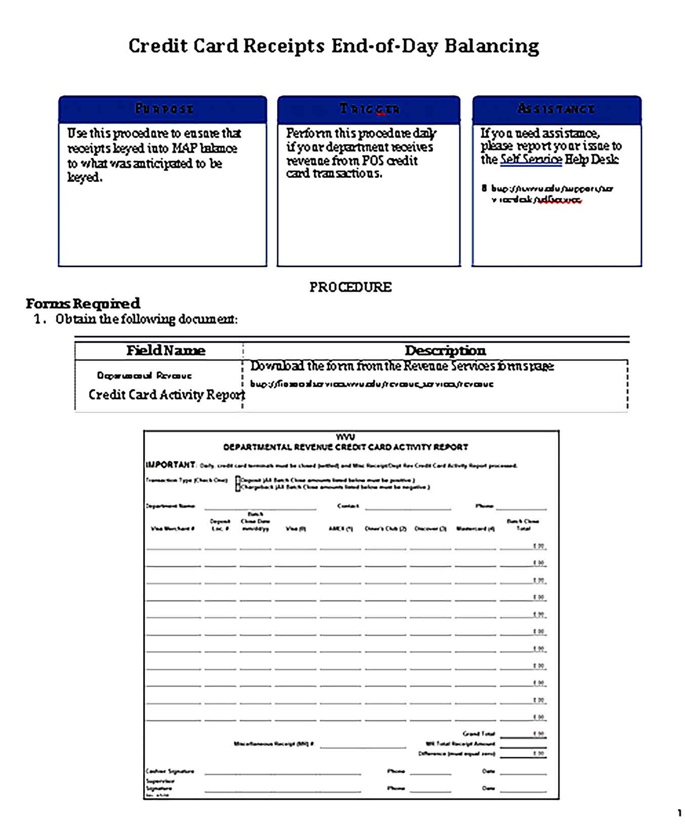Sample End of Day Credit Card Receipt Form Templates 1