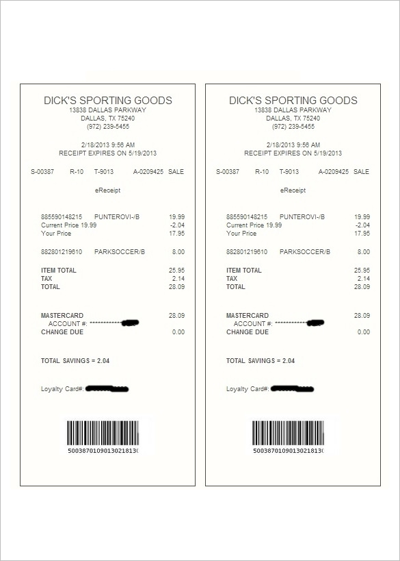 Sample Format of Electronic Receipt Templates