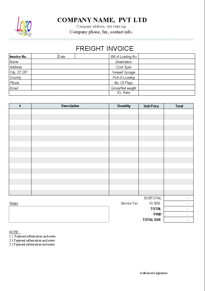 Sample Freight Invoice Templates