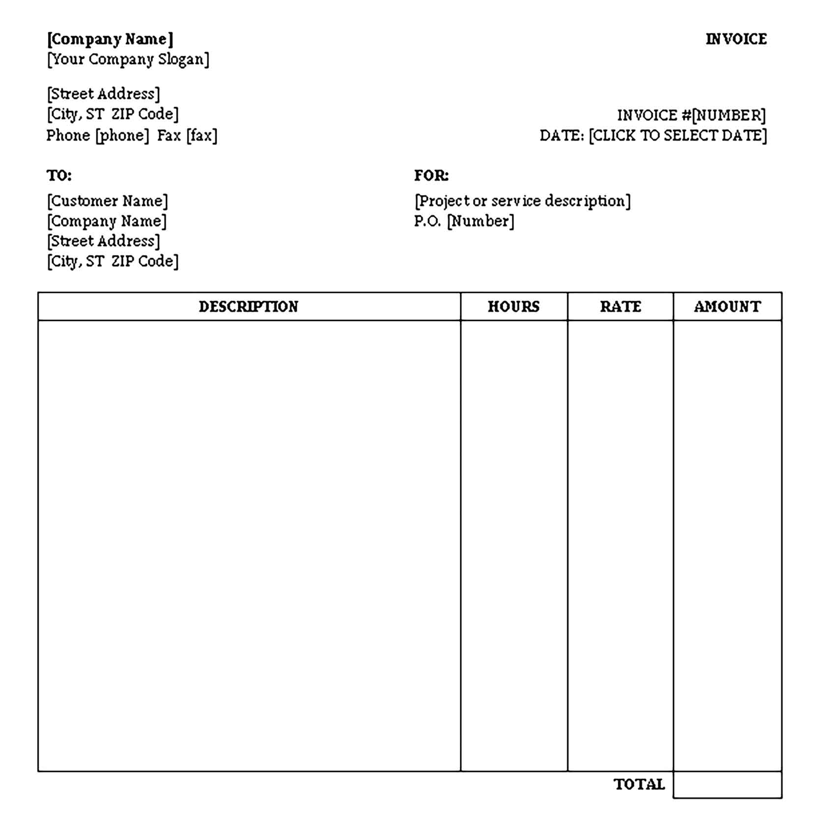 Sample Hourly Service Receipt Word 1 Templates