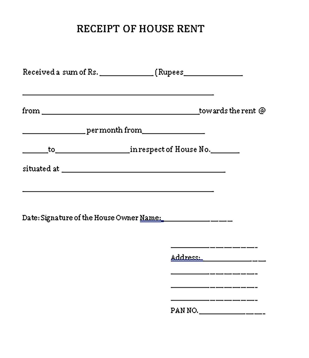 Sample House Rental Receipt 1 Templates
