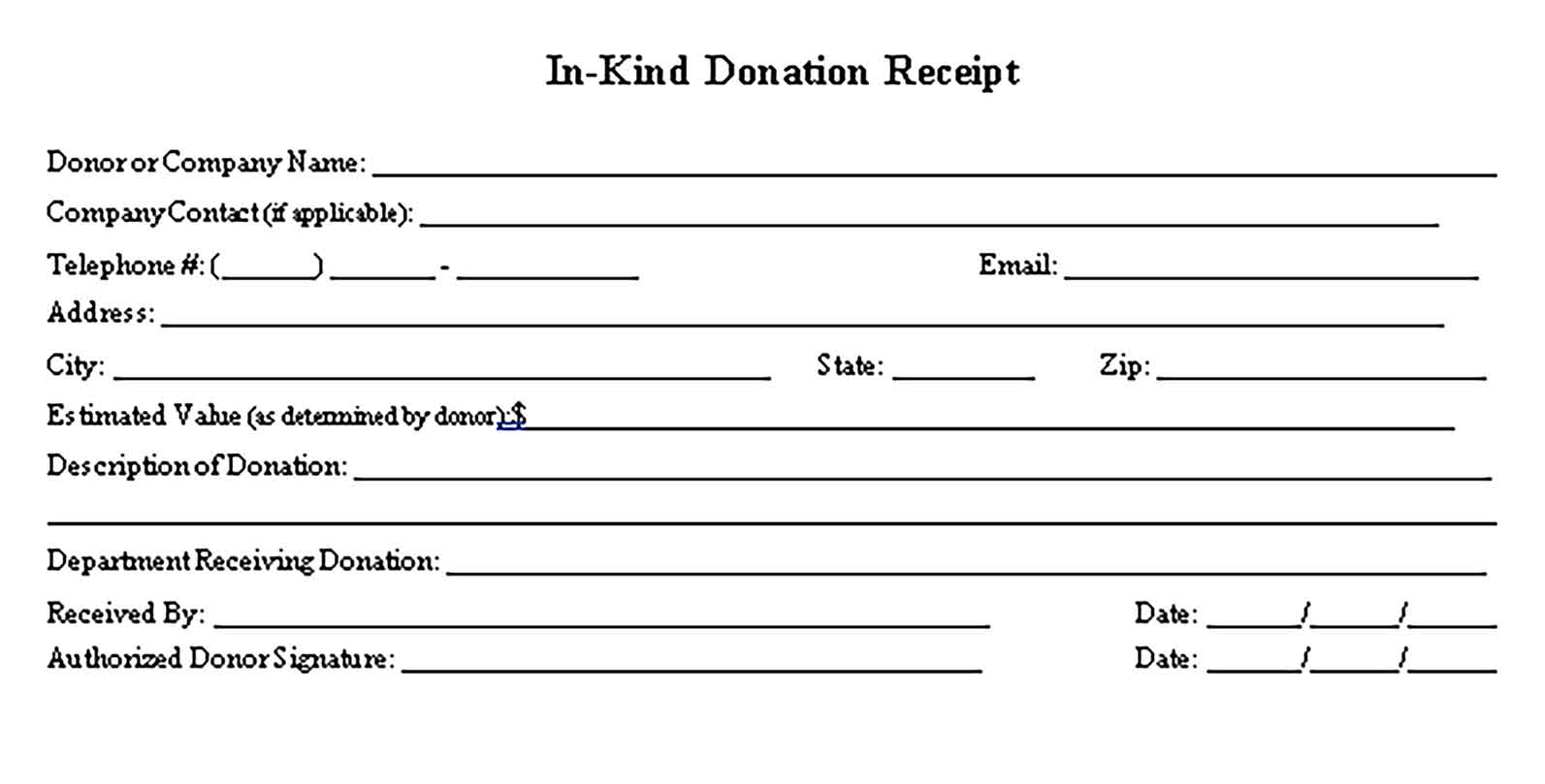 Sample In Kind Donation Receipt Templates