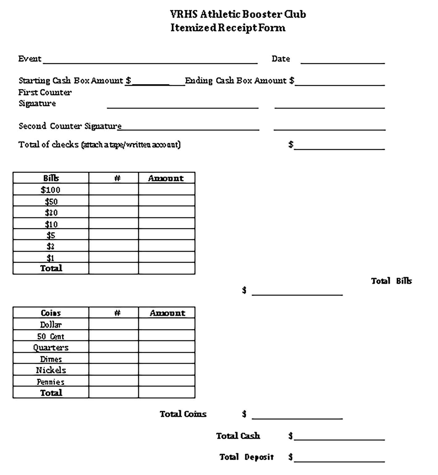 Sample Itemized Receipt Form Templates