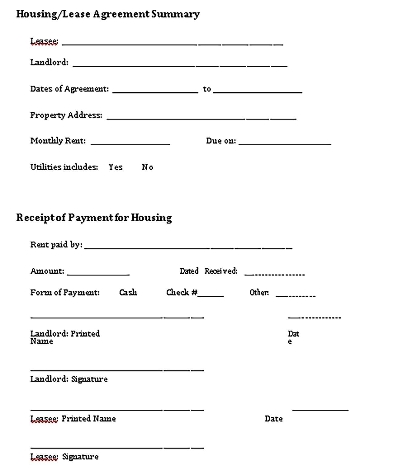 Sample Lease Payment Receipt Templates