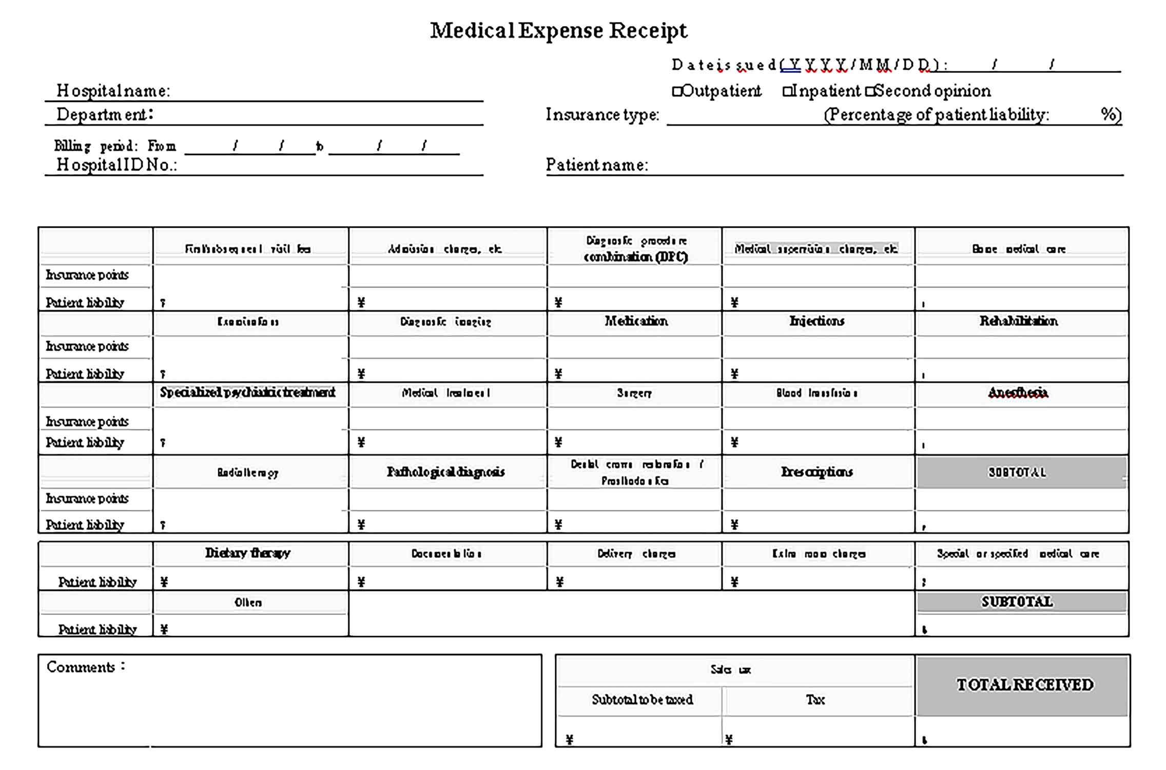 Sample Medical Expense Receipt Templates 1