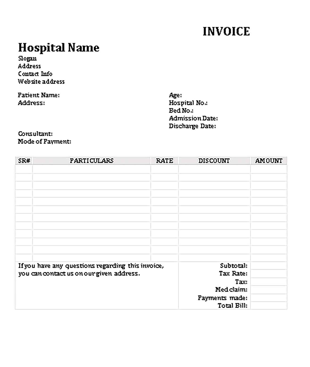 Sample Medical Invoice Receipt Doc Templates