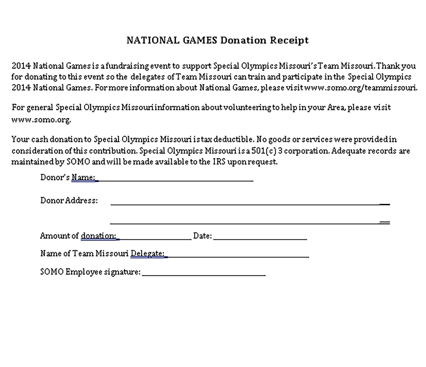 Sample National Games Donation Receipt Templates