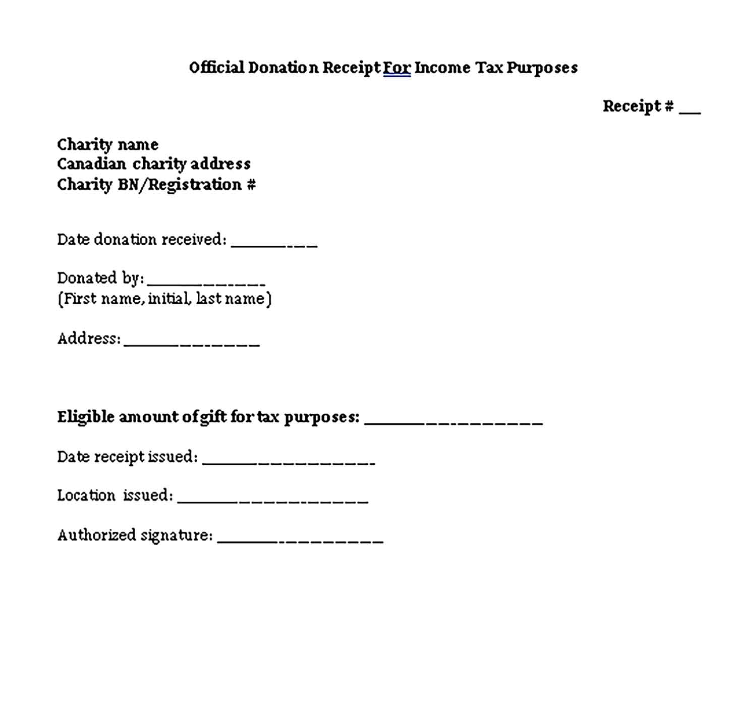 Sample Official Donation Receipt For Income Tax Purposes Templates