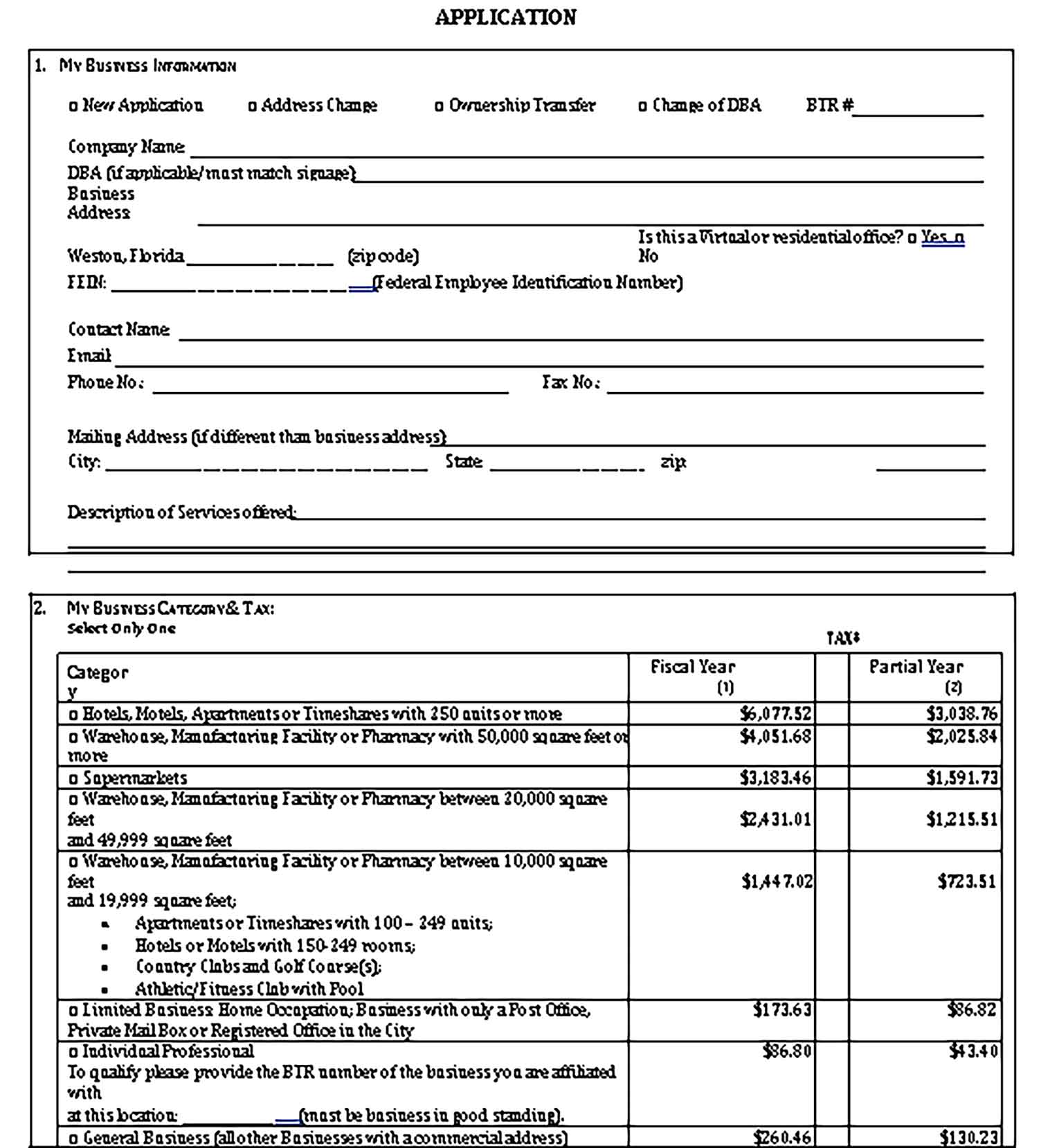 Sample Printable Business Tax Receipt Application Templates