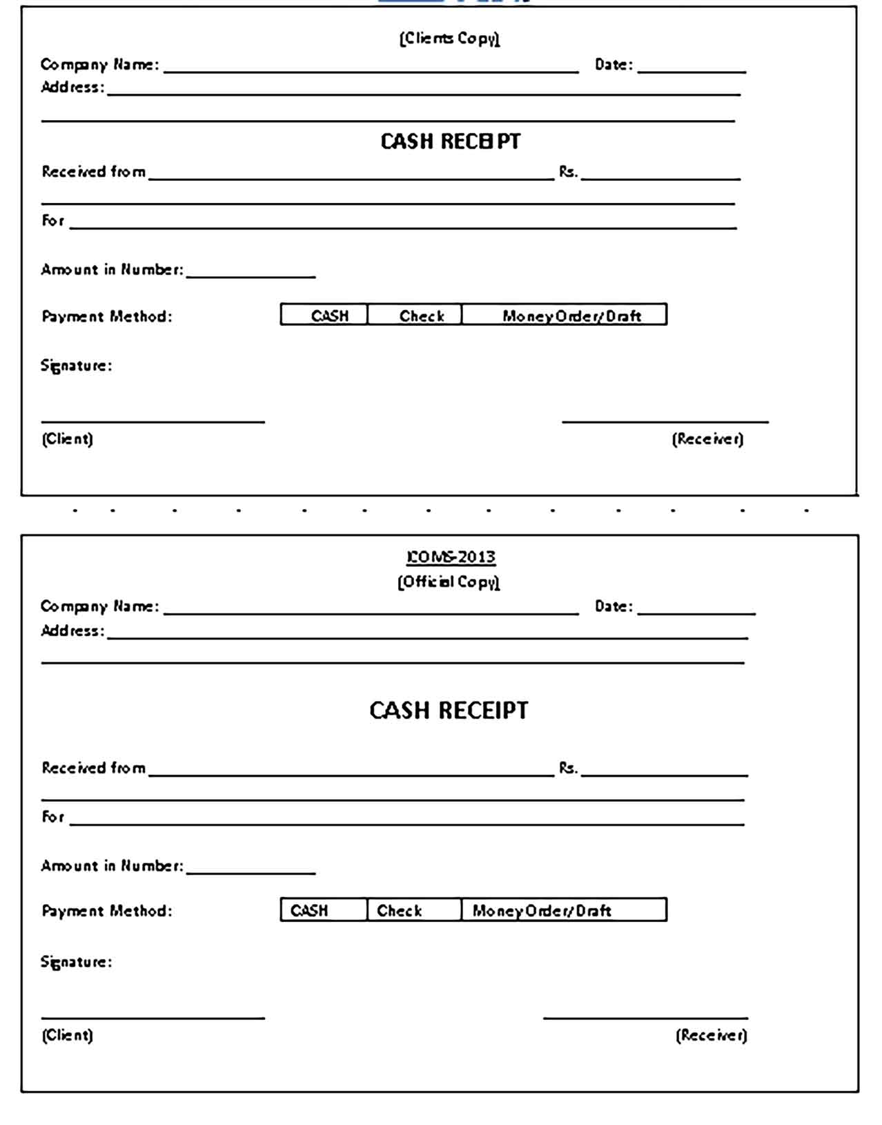 Sample Printable Cash Receipt Templates