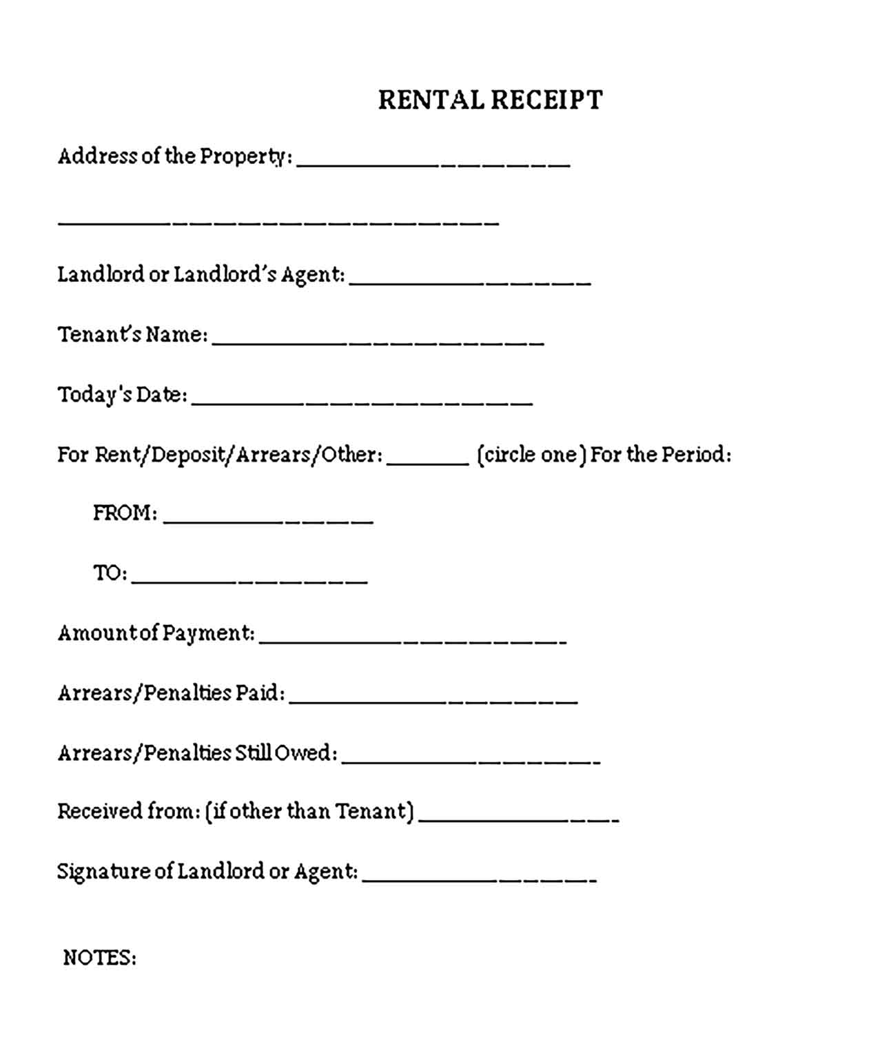 Sample Printable Rental Payment Receipt 1 Templates