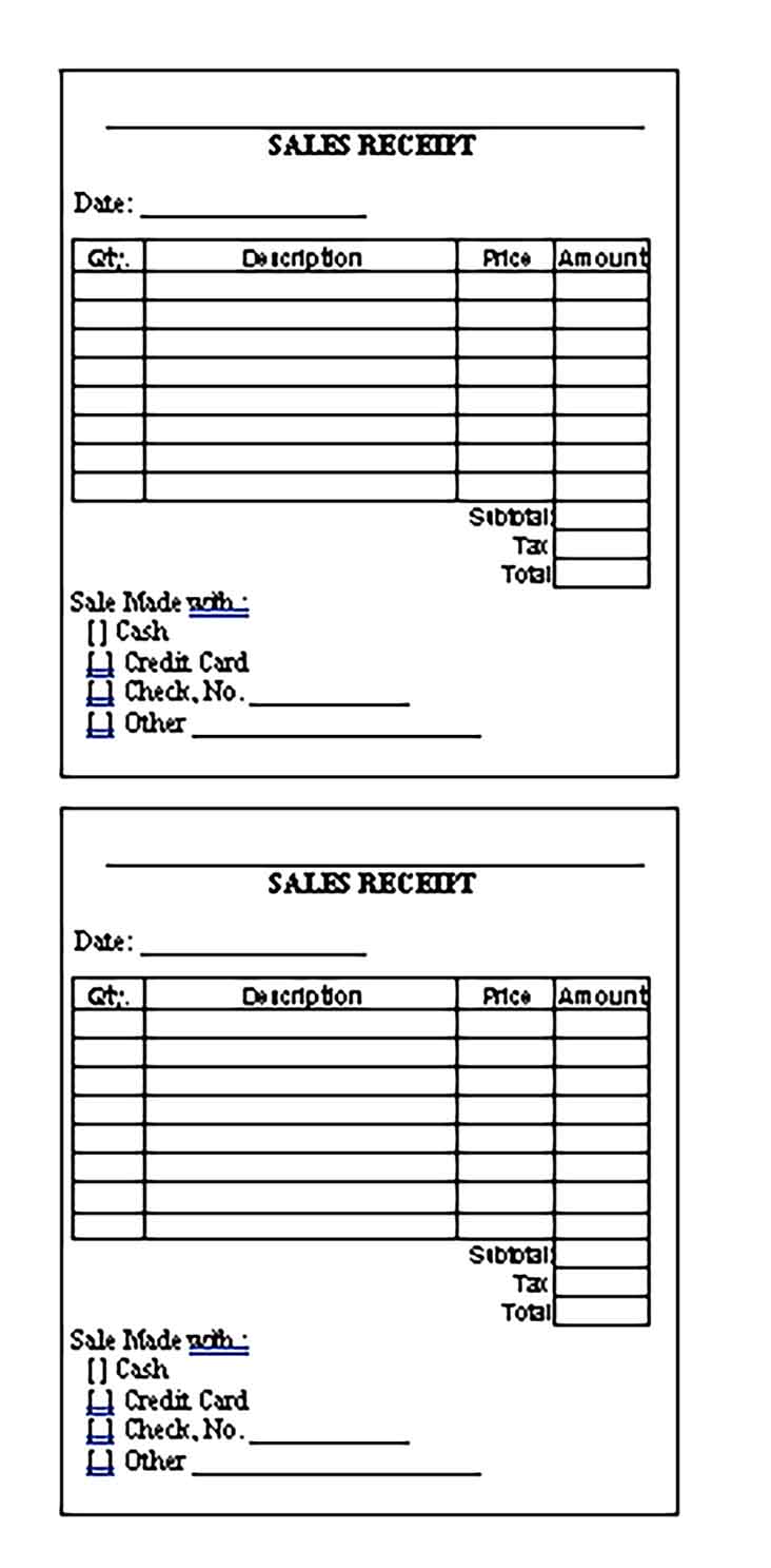 Sample Printable Sales Receipt Tempalte in Templates