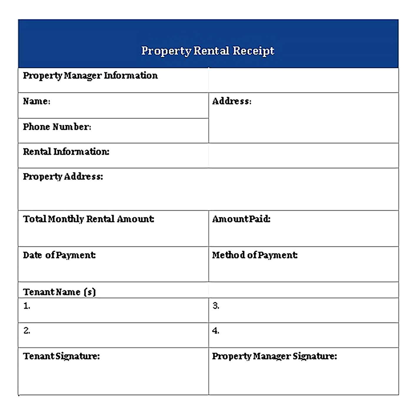 Sample Property Rental Receipt 1 Templates