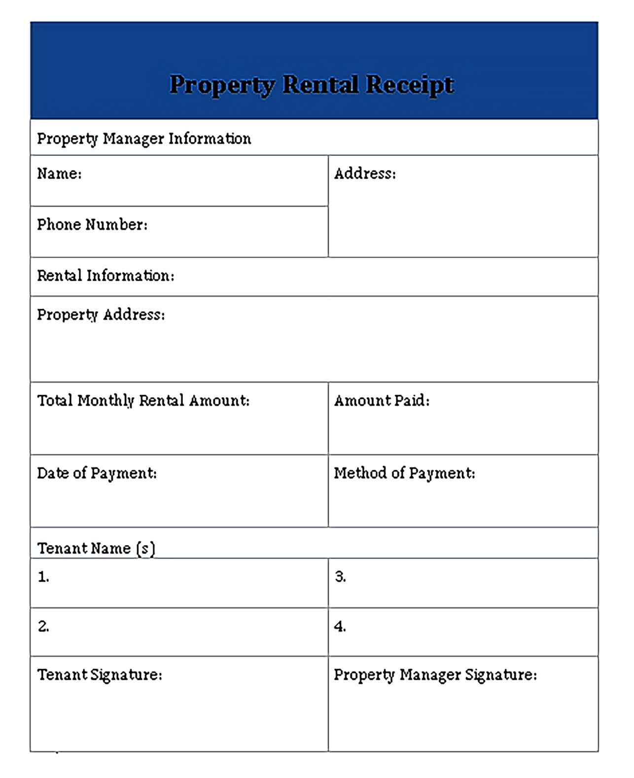 Sample Property Rental Receipt Templates 1