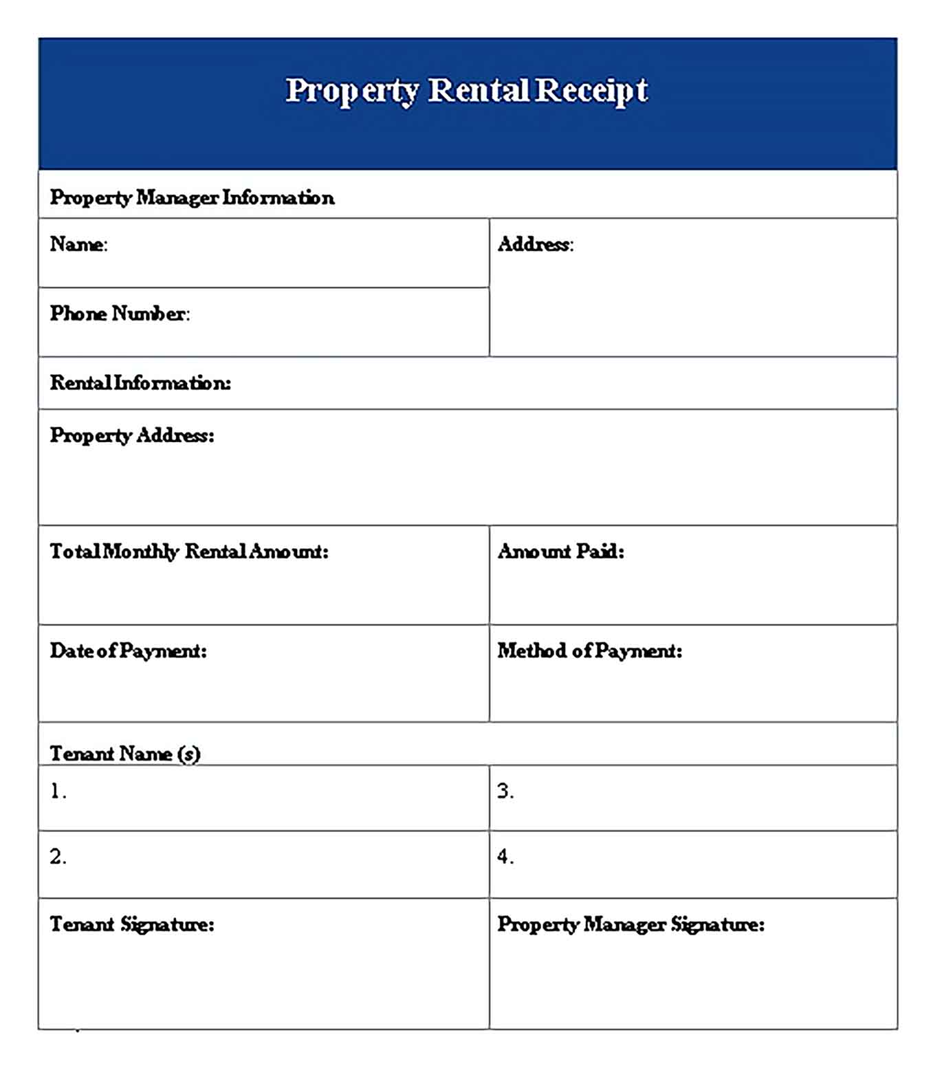 Sample Property Rental Receipt Templates