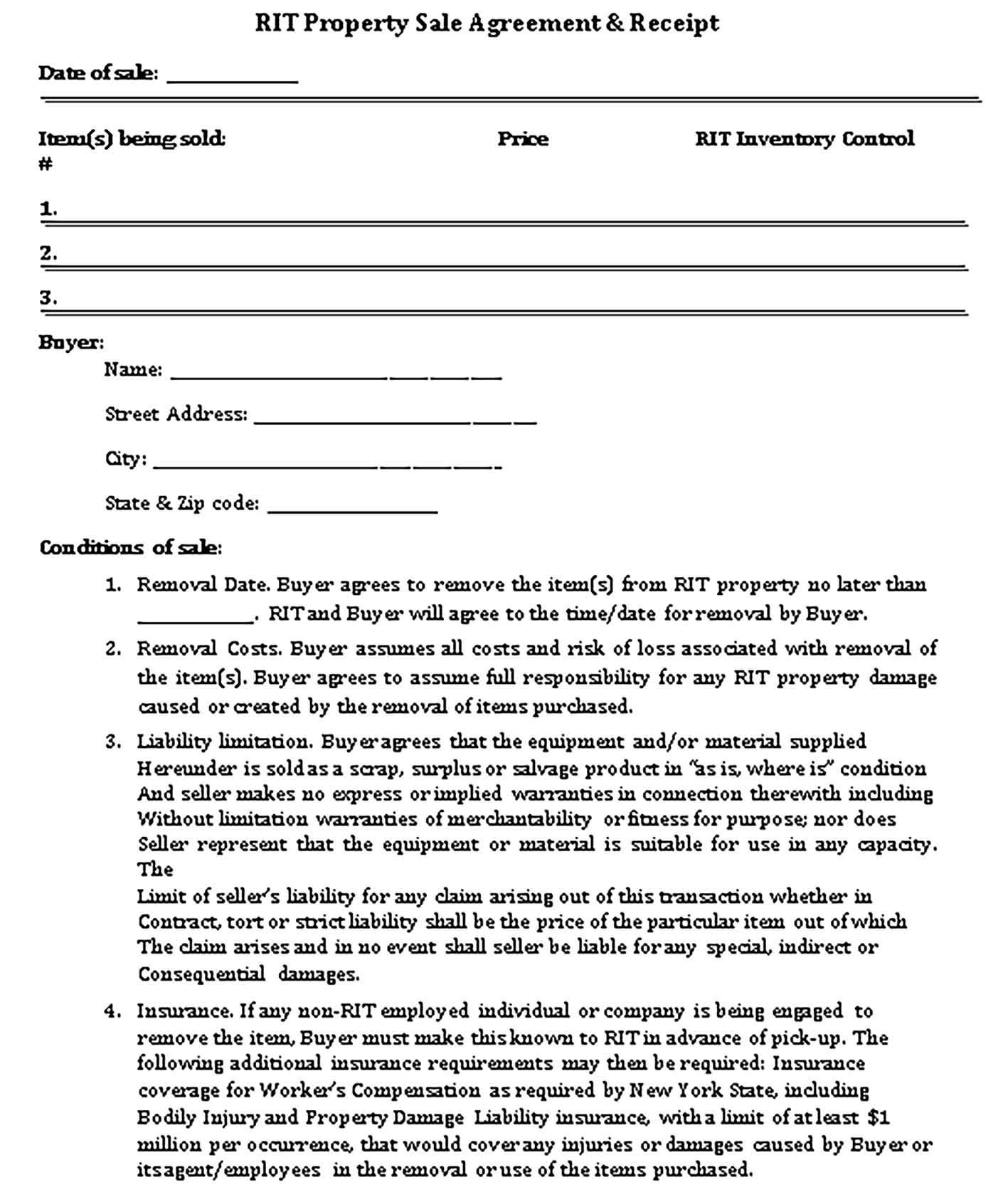 Sample Property Sale Agreement Receipt Templates