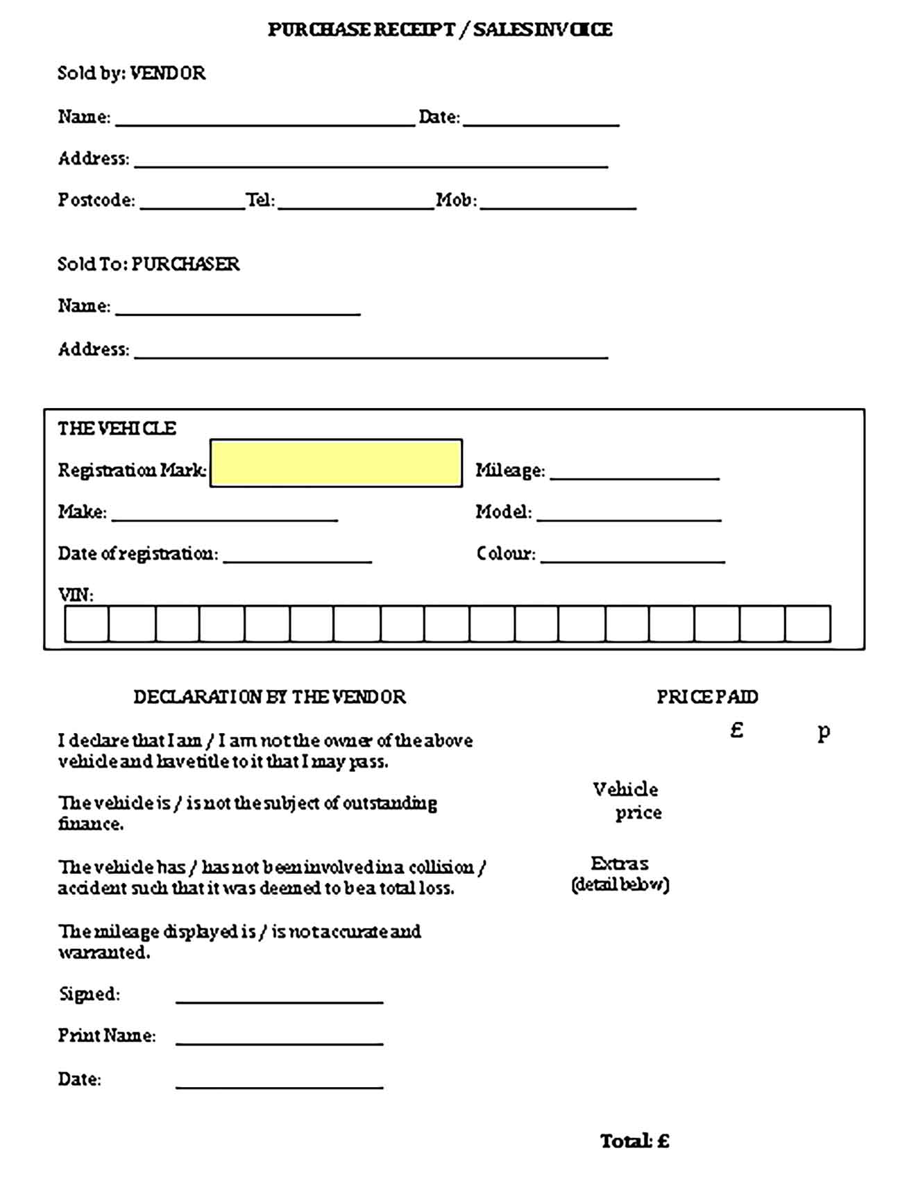 Sample Purchase Receipt Templates