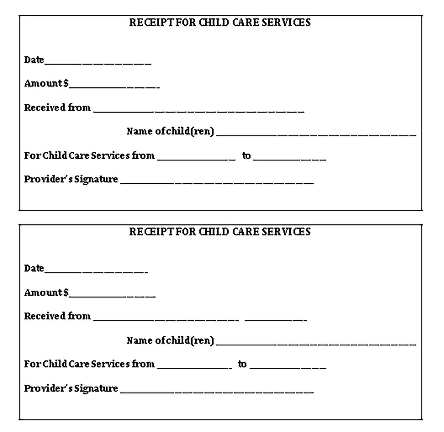 Sample Receipt For Child Care Service 1 Templates