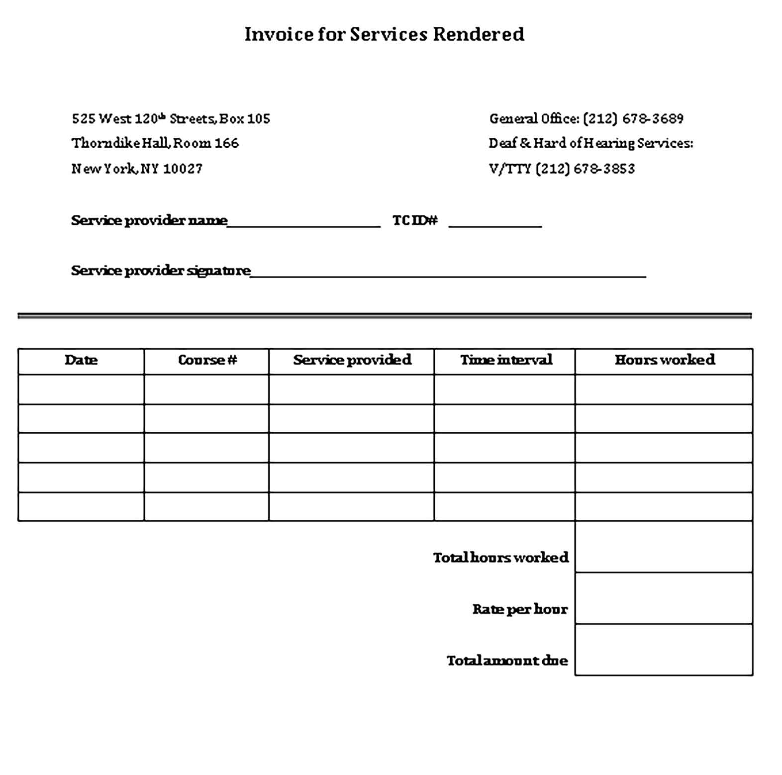 Sample Receipt for Services Rendered Word 1 Templates