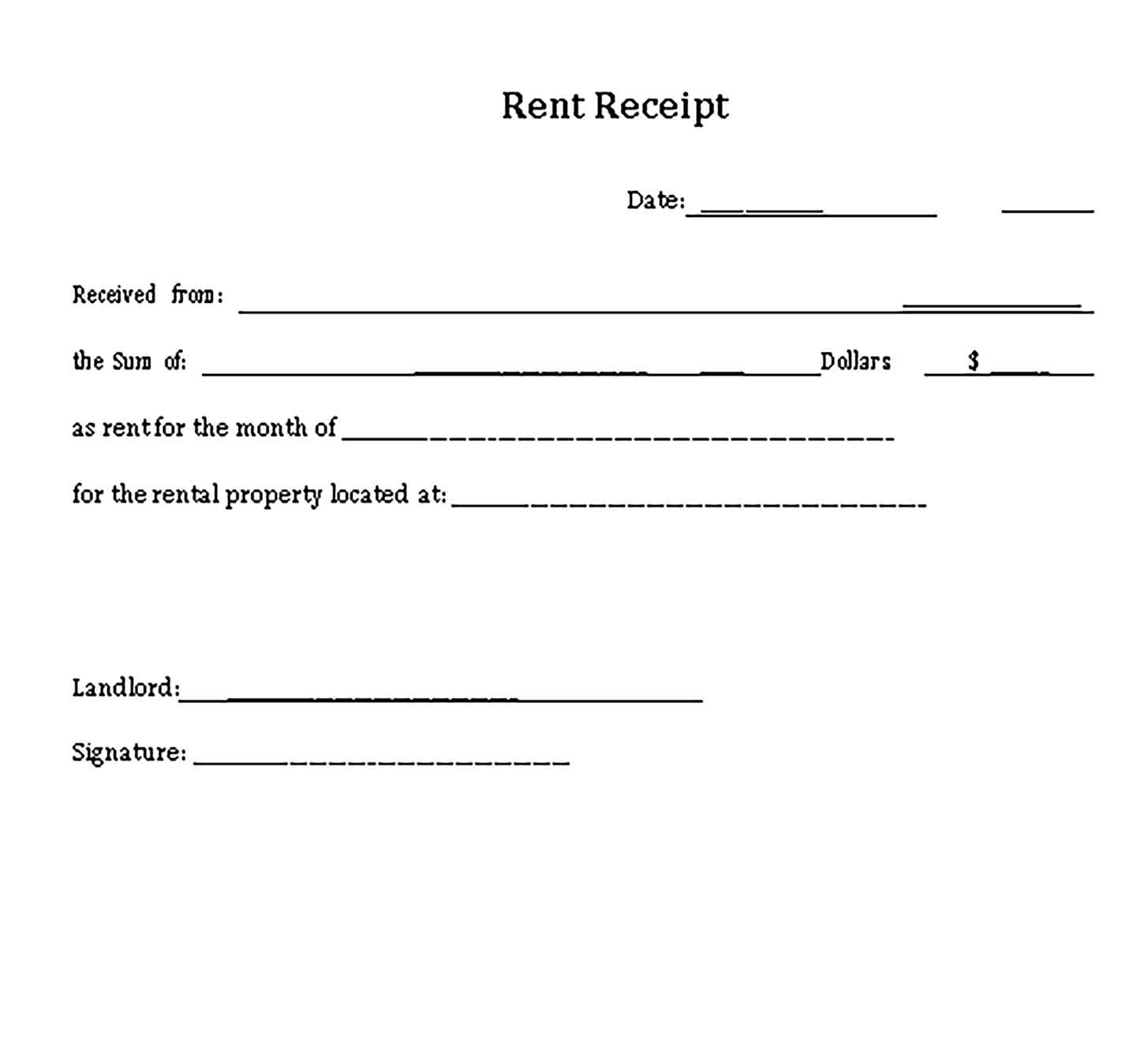 Sample Rental Property Rental Receipt Templates 1