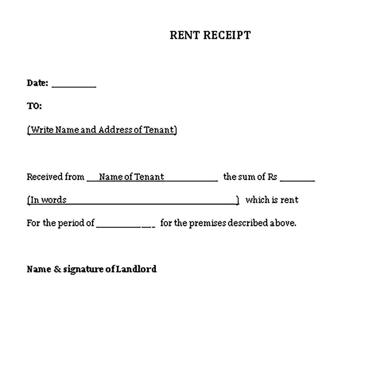 Sample Rental Receipt Format DOc Templates