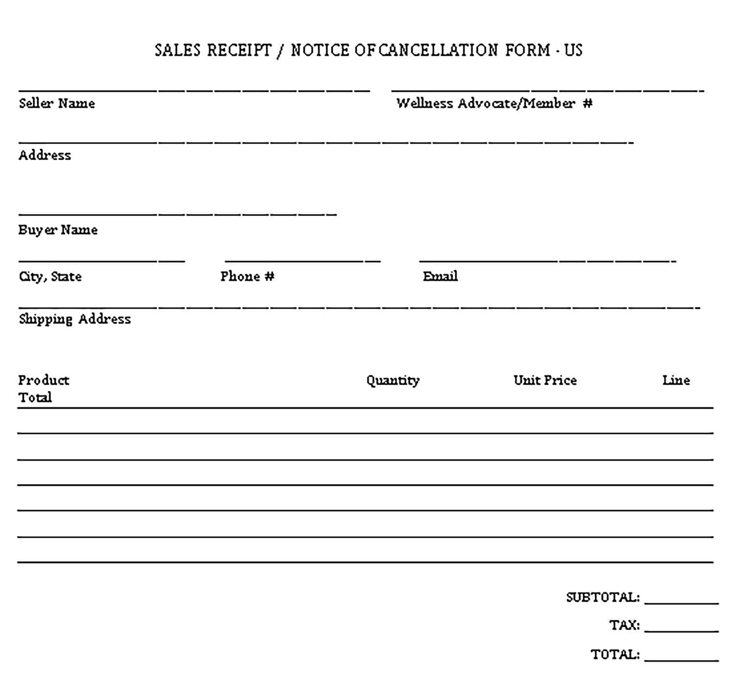 Sample Sale Receipt Notice of Cancellation Form Templates