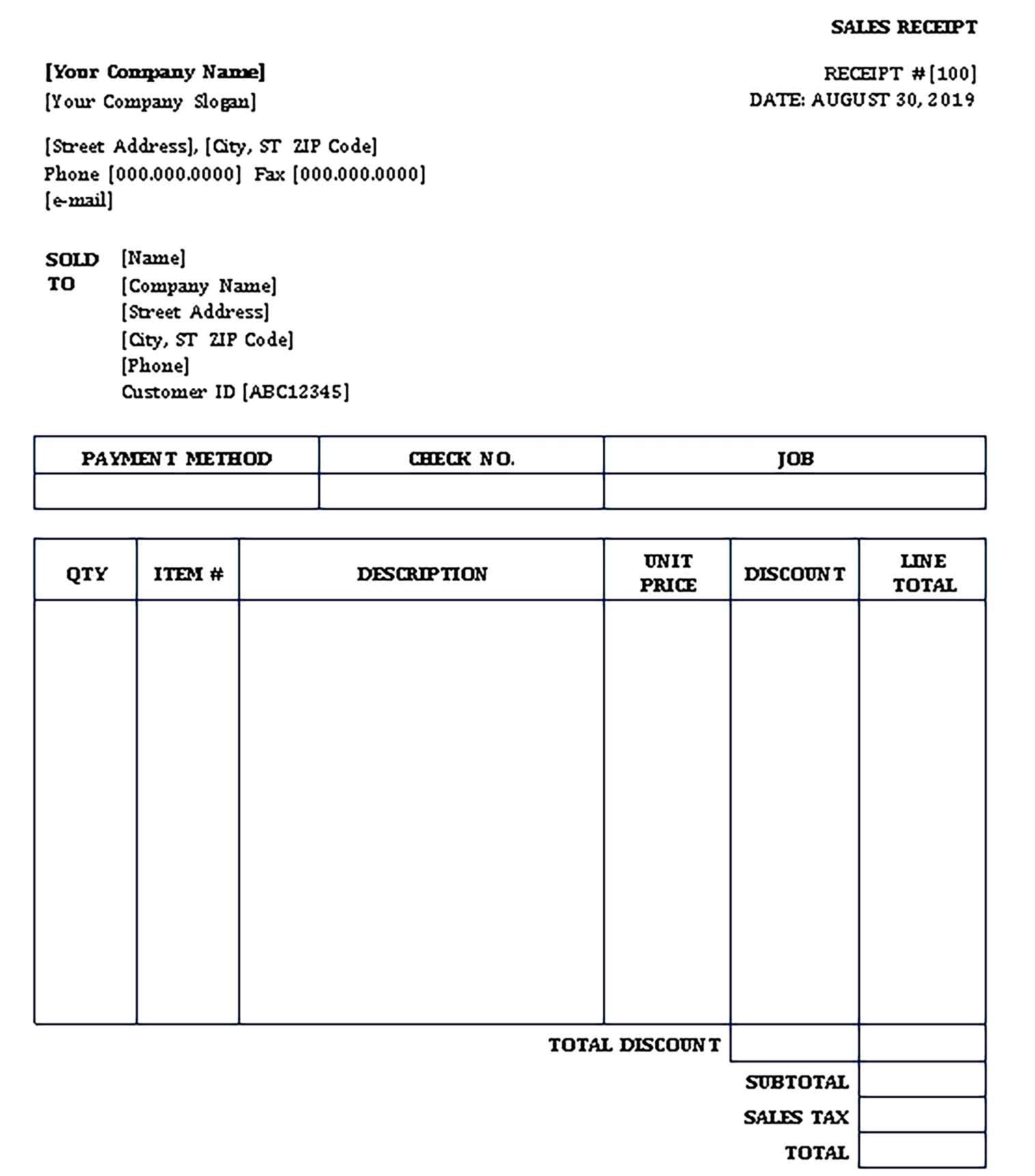 Sample Sales Receipt in Word Templates 1