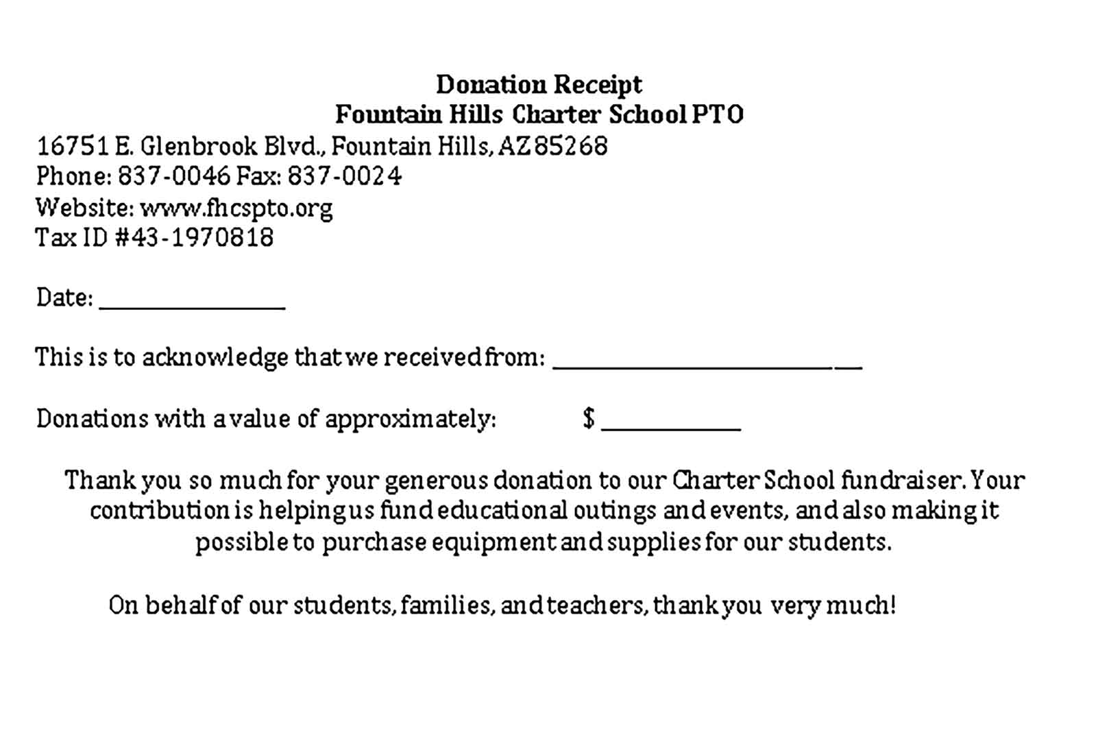 Sample School Fundraiser Receipt Templates
