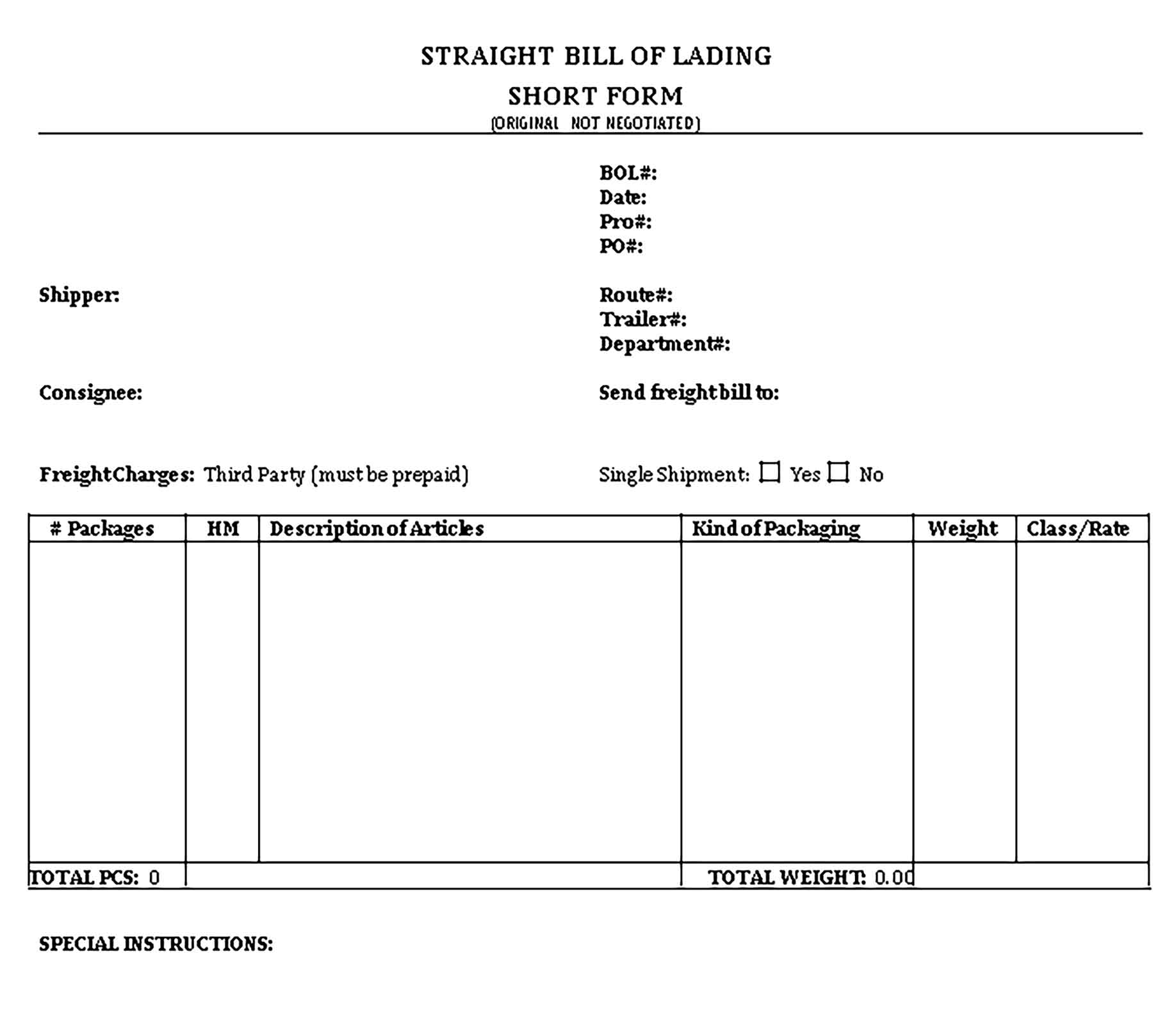 Sample Straight Bill of Lading Short Form from Drake Transportation Templates 1
