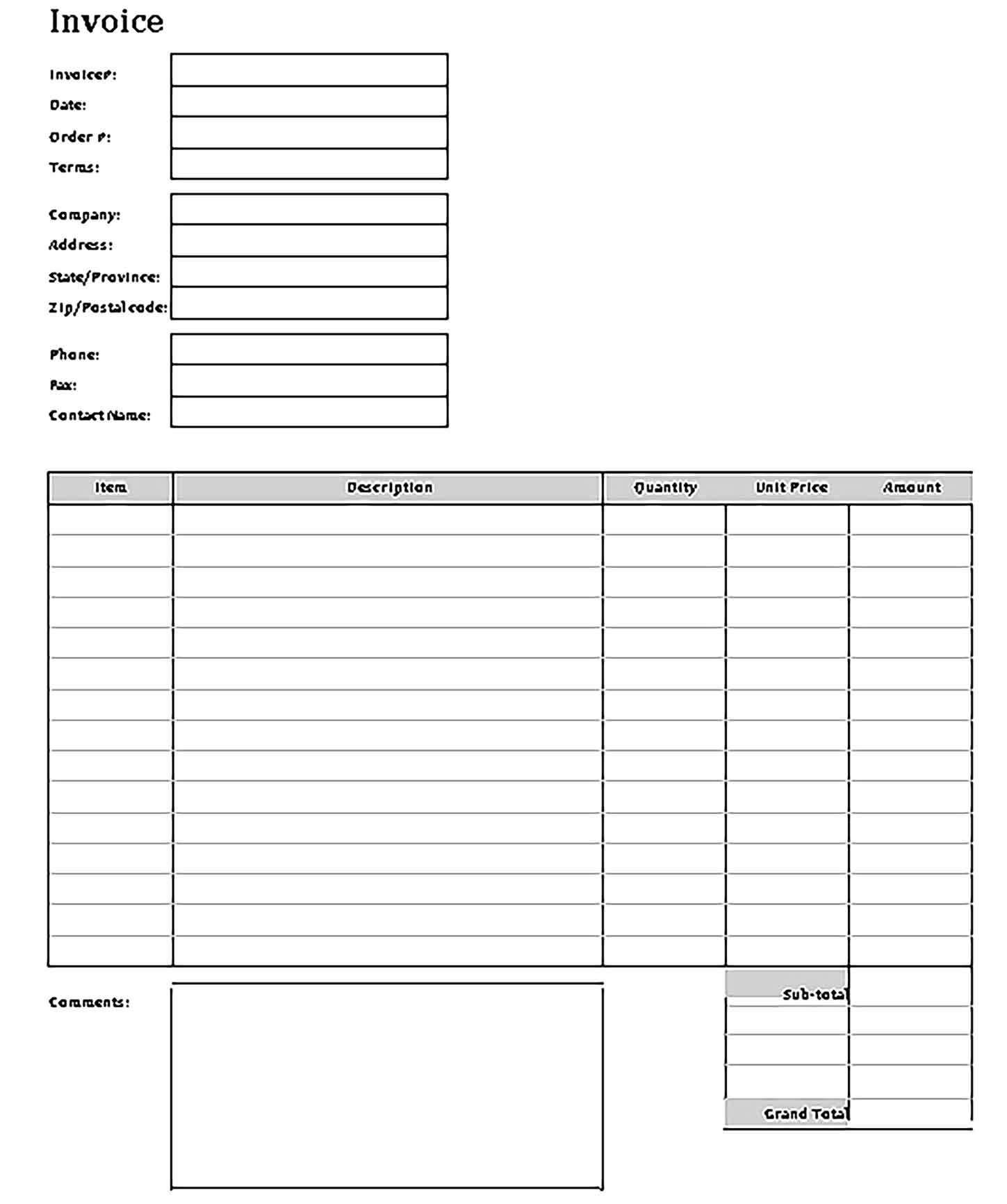 Sample Templates Blank Business Invoice