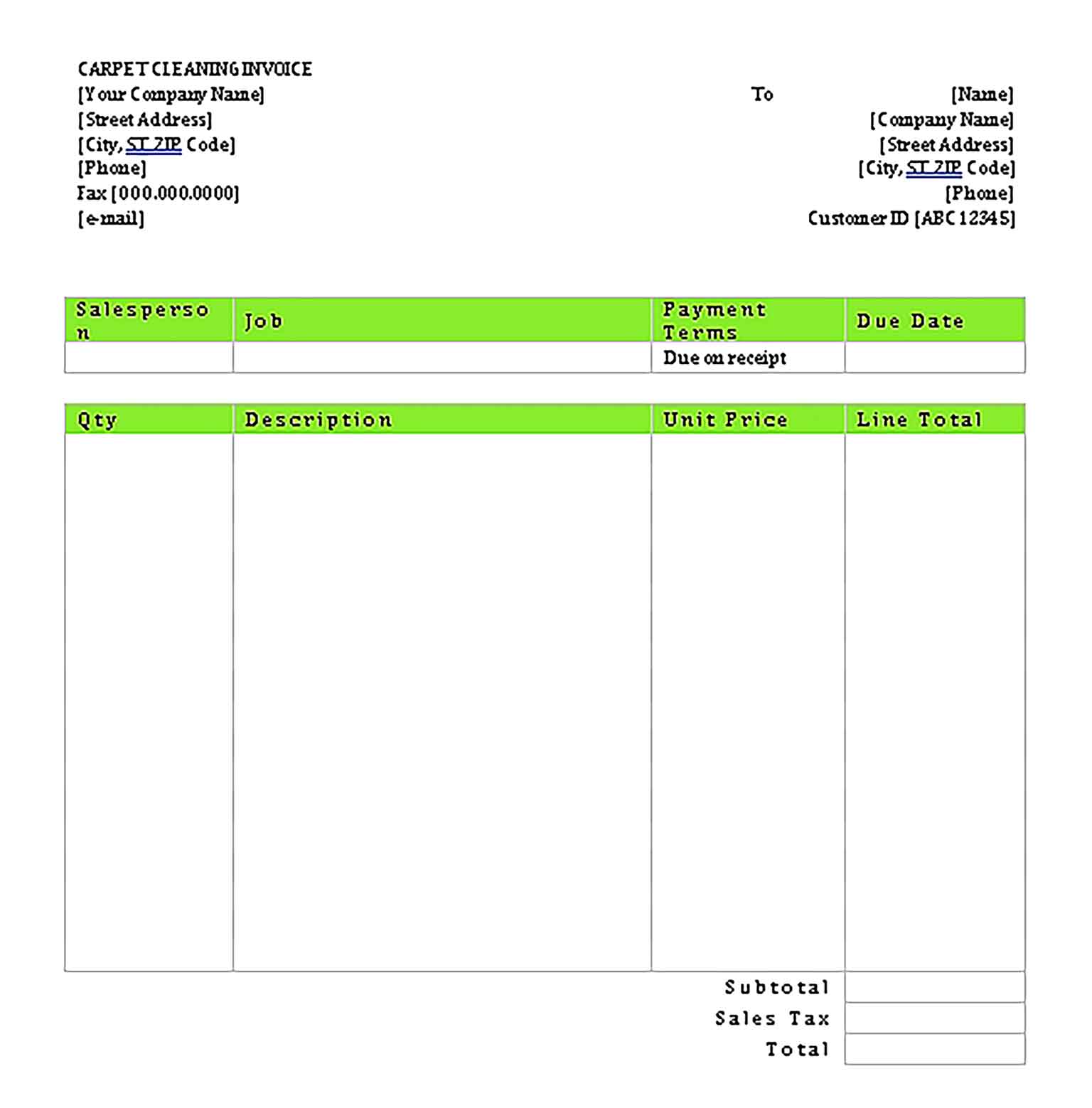 Sample Templates Carpet Cleaning Invoice