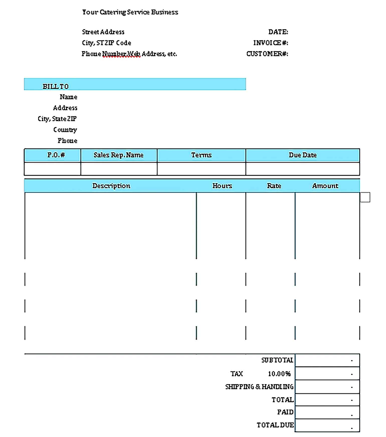 Sample Templates Catering Service Invoice