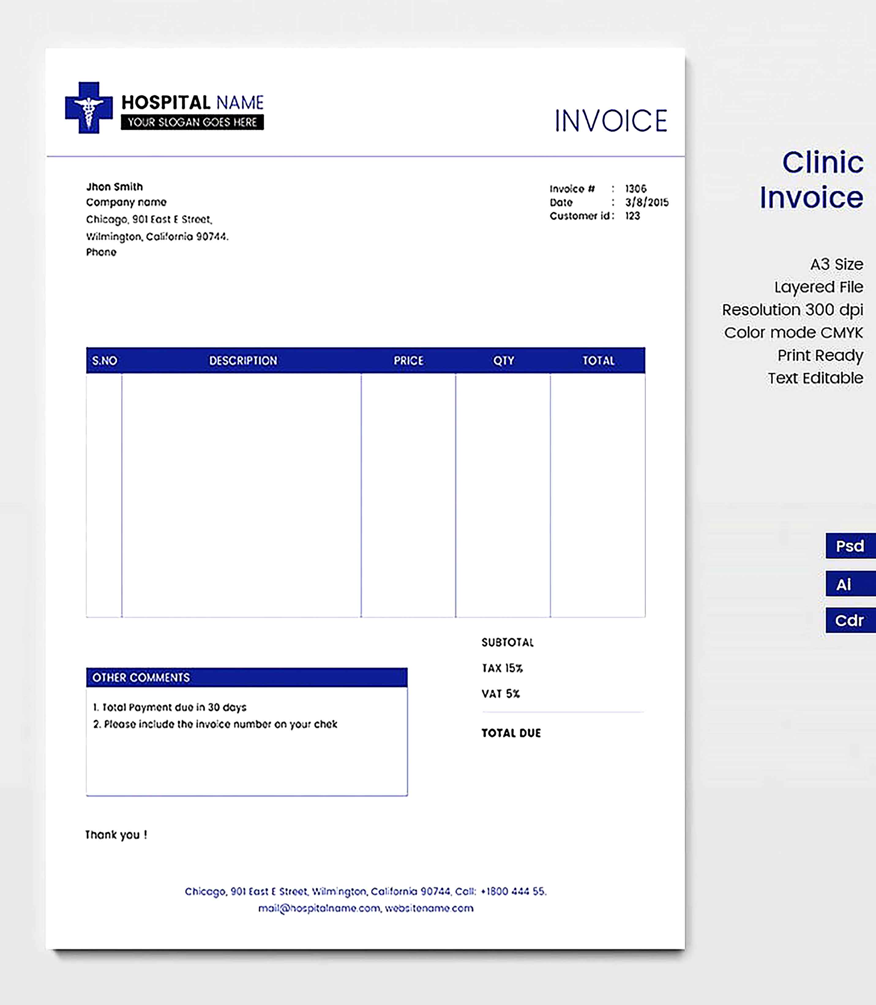 Sample Templates Clinic Invoice 788x905