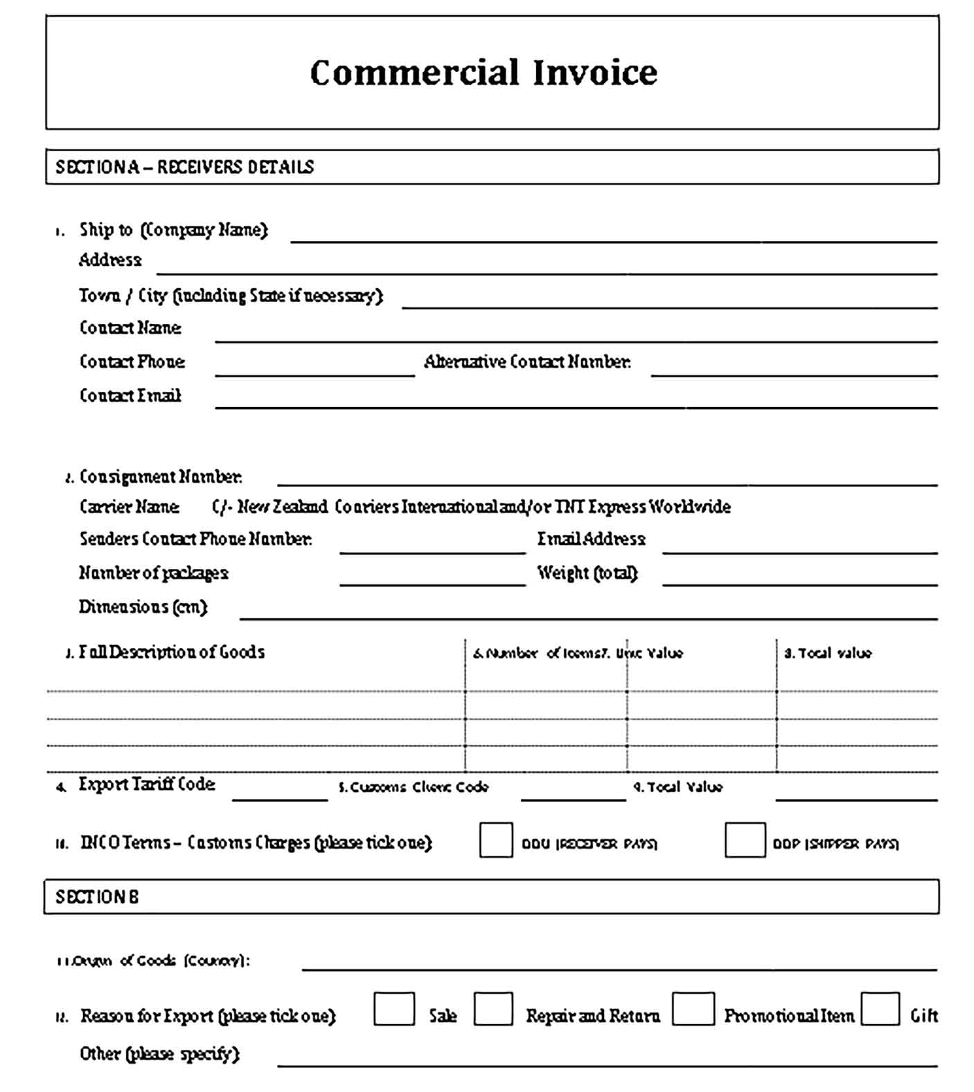 Sample Templates Commercial Courier Invoice